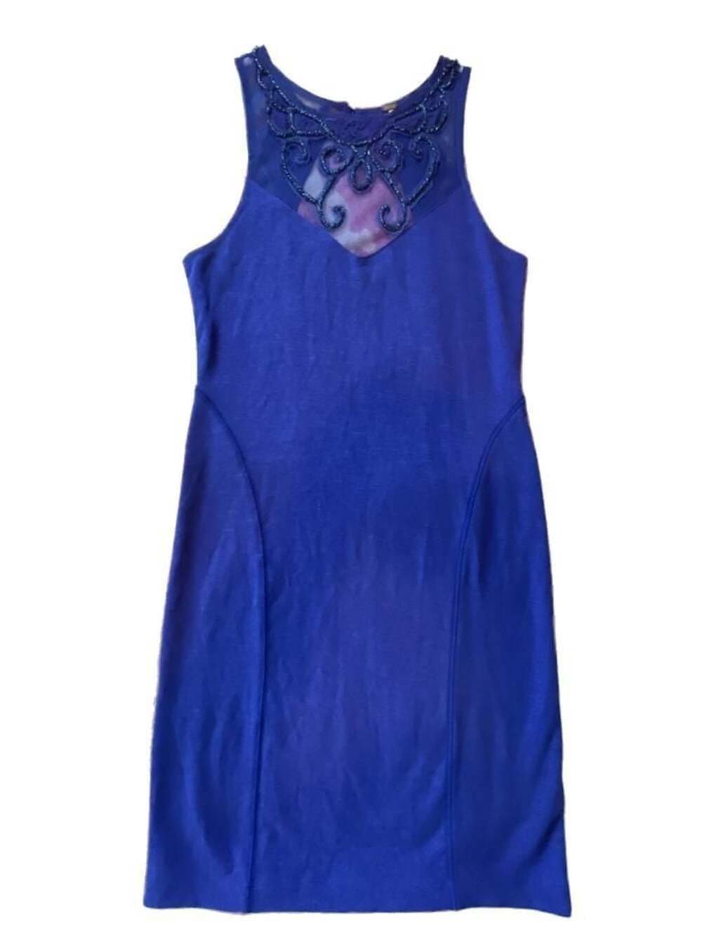 Free People Royal Blue Beaded Mesh Detail Sleeveless Mini Dress